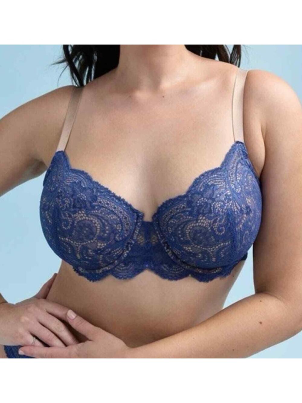 ThirdLove 24/7 Lace Balconette Bra 44D Navy Blue